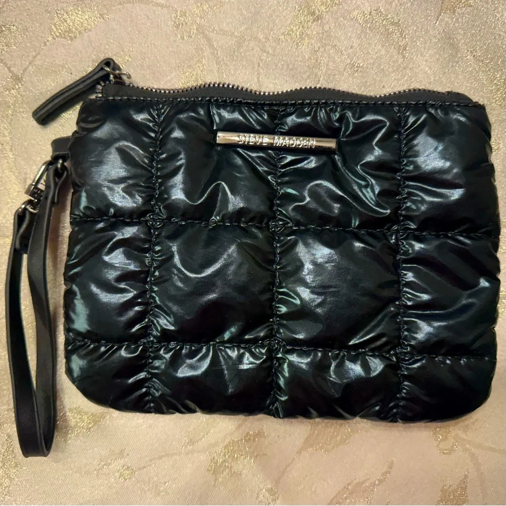 Steve Madden Black Quilted Wristlet Clutch